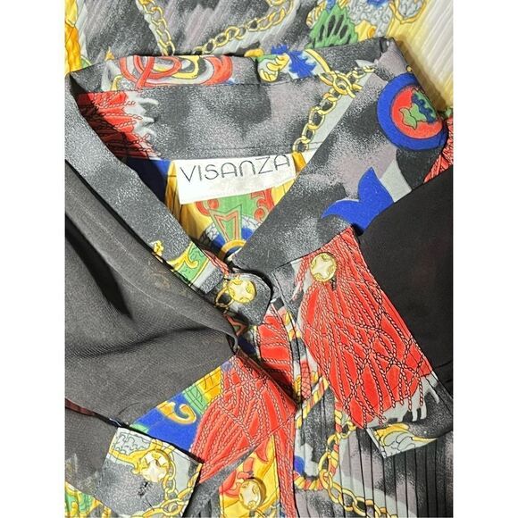Vintage Viscanza Pleated Blouse Long Sheer Sleeves Size Large - Picture 5 of 5